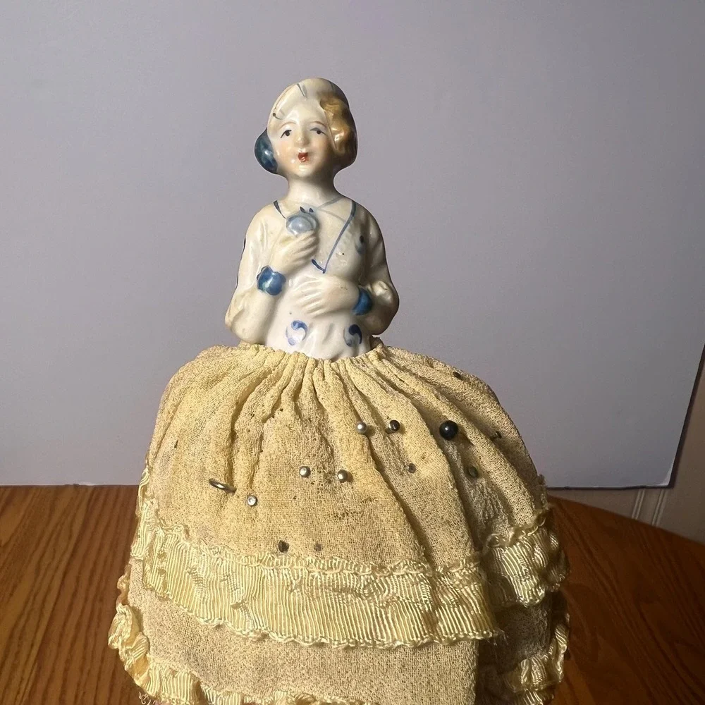 VTG German Half Doll Pin Cushion Porcelain Lady Figurine Sewing Pincushion